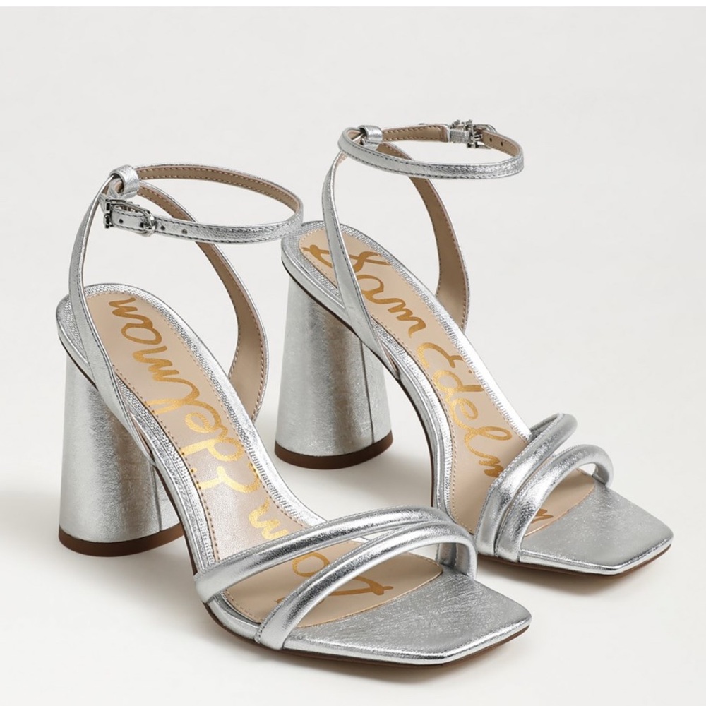 Sam Edelman Metallic Silver Block Heel Sandals